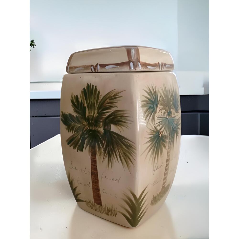 Tabletops Unlimited Bora Bora Palm Tree Ceramic Canisters Set of 2 RETIRED - Picture 5 of 14